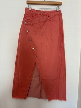 Coral Denim Button Front Midi Skirt Size L NWT